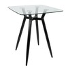 Lumisource Clara Square Counter Table with Black Metal Legs and Clear Glass Top CT-CLR3030 BKGL